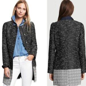 Banana Republic Womens Small  Black White Colorblock Cotton Tweed Jacket Coat